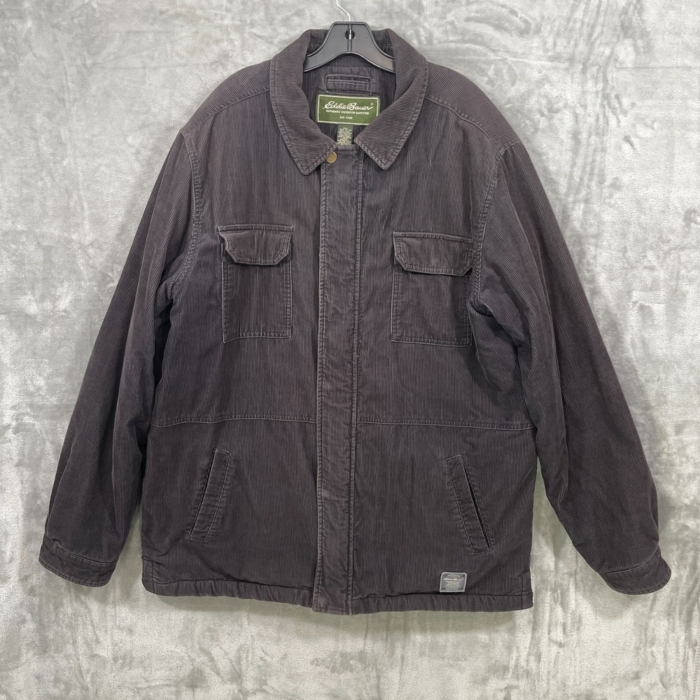 Eddie Bauer Jacket Mens XL Tall Gray Corduroy Sherpa Lined Workwear Chore Barn